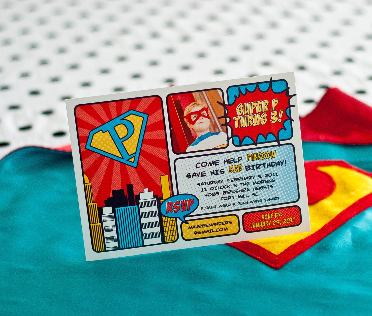 Vintage SUPER HERO Invitation - Super Hero Birthday Party Invitation - Customized Printable Invitation - with Photo