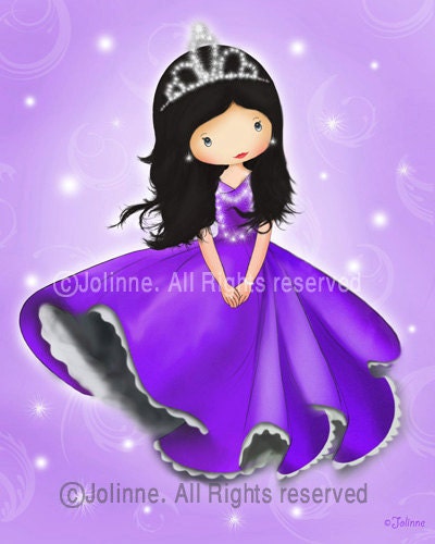 Princess wall art print, original painting reproduction , kids room decoration, purple nursery art