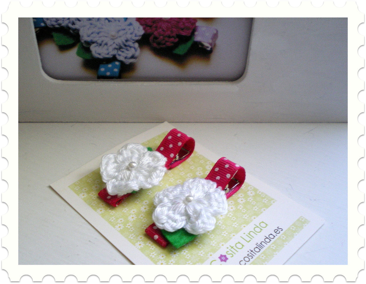 Pink Hair Clip with Crochet Flower - Set of 2