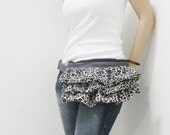 KINIES Gathered Waist Purse in Dark Gray with Leopard Printed Linen-Fanny Pack