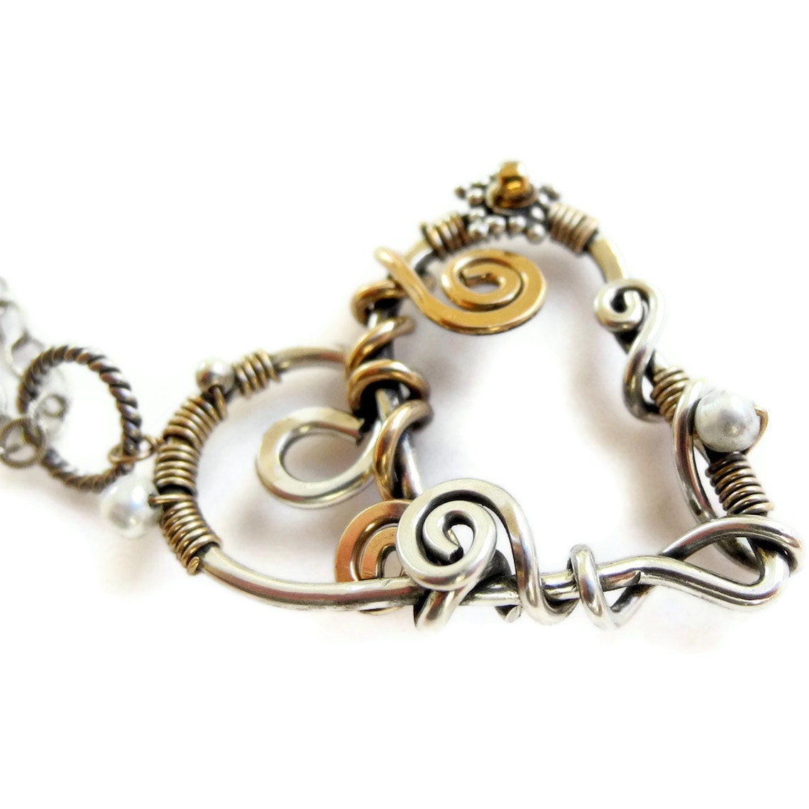 Hand MadeJewelry Oxidized Sterling Silver Necklace Gold Freshwater Pearls Bridal Jewelry