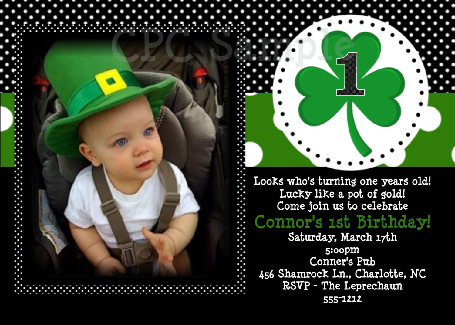 St Patricks Day 1st Birthday Invitation St Patricks Day 1st Birthday Party Invitation Boy or Girl Printable
