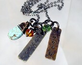 Two Tags - Two Swarovski Crystal Birthstones - Personalize Multi Shape and Size Hand Stamped Disc Mommy Necklace Mixed Metal Jewelry for Mom