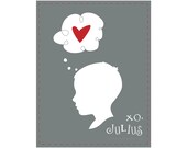Valentine:  Silhouette Charcoal and White - Printable & Customized School Valentines
