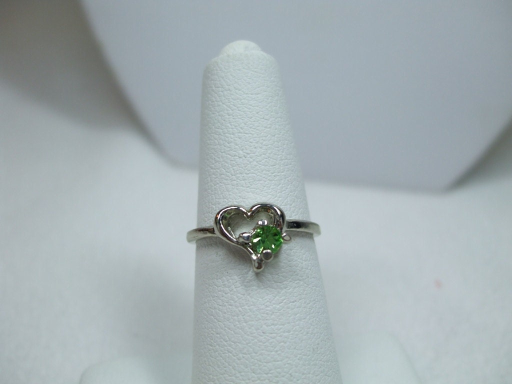 Vintage Heart Shaped Rhinestone Ring silver tone with colored rhinestone