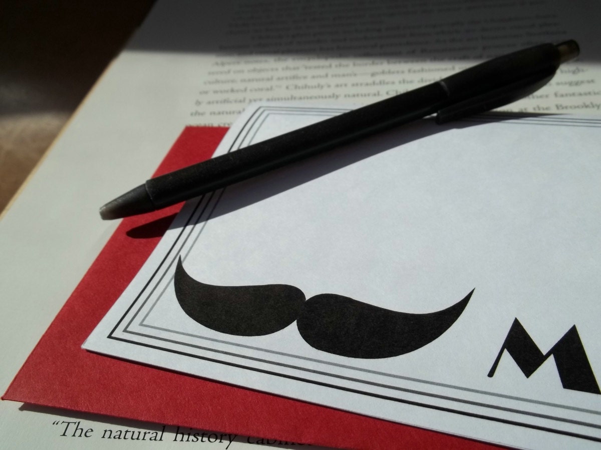 20% off Spring Sale - Good'ole Classic Moustache Stationery Set. Set of 10 notecards and Dark red envelopes