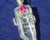 Clear Crystal Quartz Point with Ruby Accent in Sterling Silver