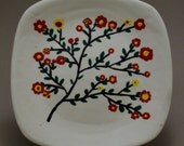 Hand Painted Ceramic Plate with Branch and Flowers