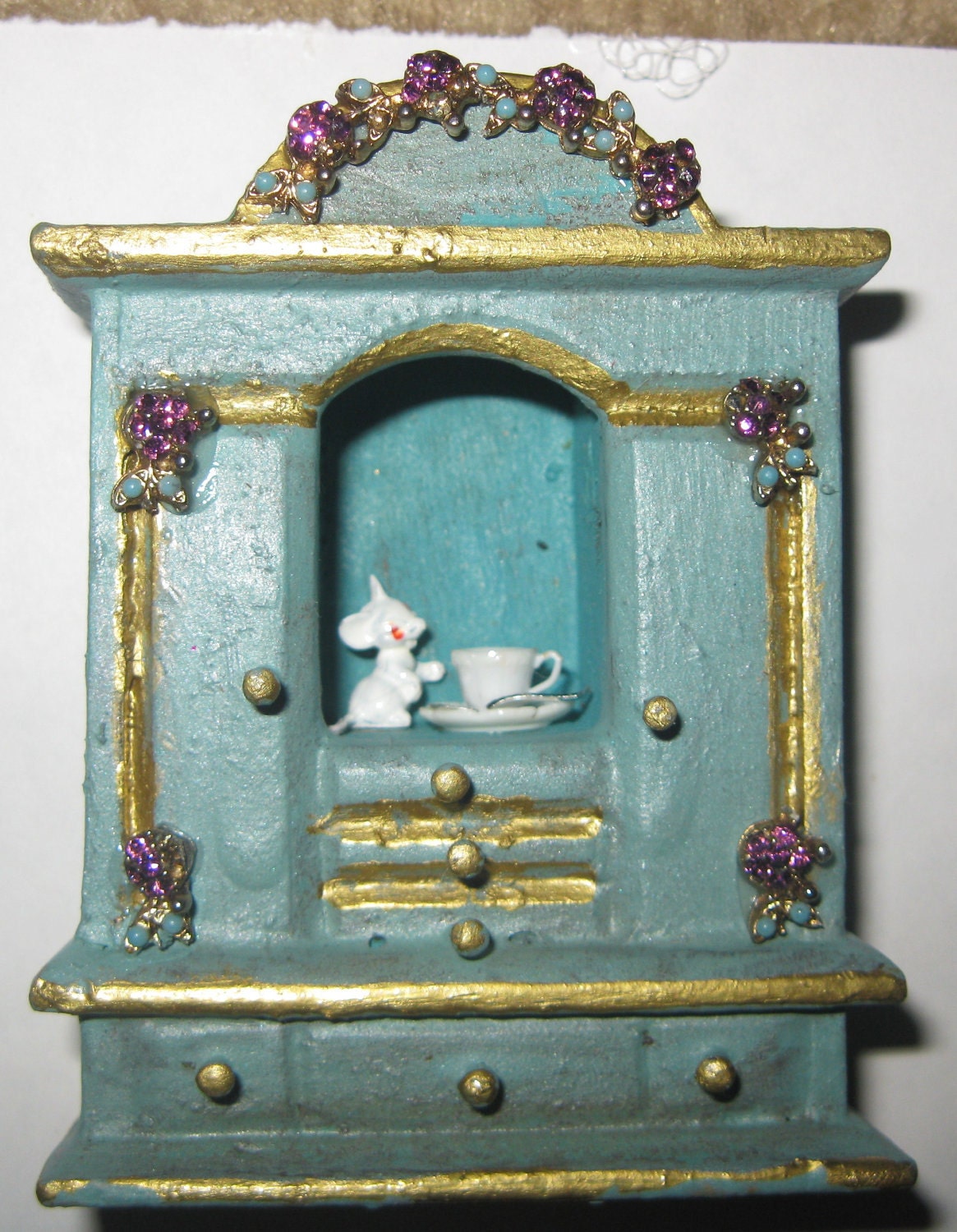 Miniature  Jeweled Cupboard Tea 4 Me & None 4 You