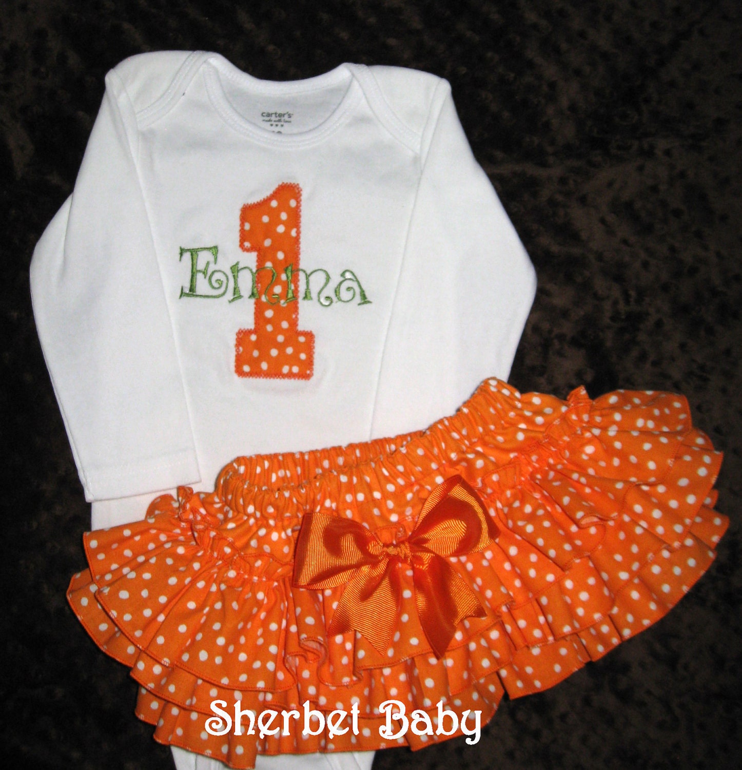 Ruffle Diaper Cover & Bodysuit Sassy Pants Set Large Applique Number with Monogram Name Any Color