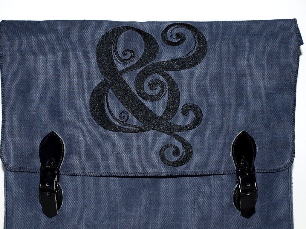 Charcoal Canvas Military Messenger Bag - Ampersand - Custom Embroidered Design