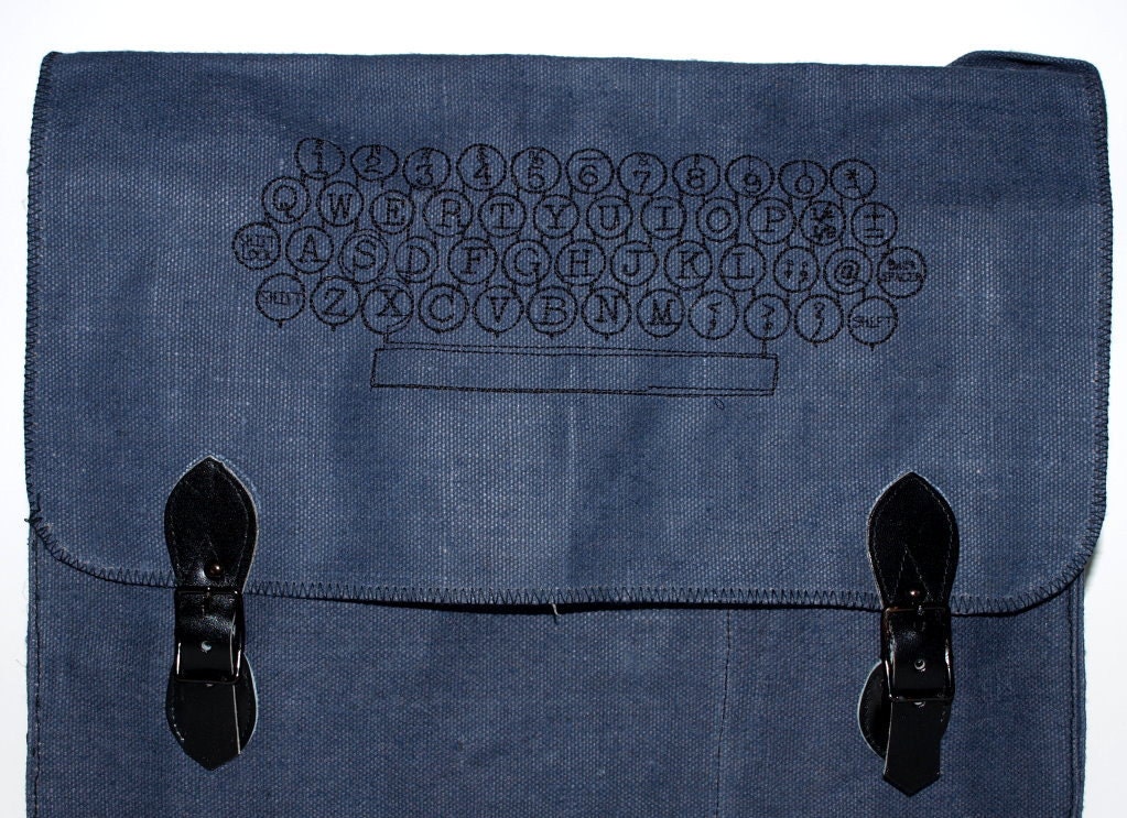 Charcoal Canvas Military Messenger Bag - Keyboard - Custom Embroidered Design