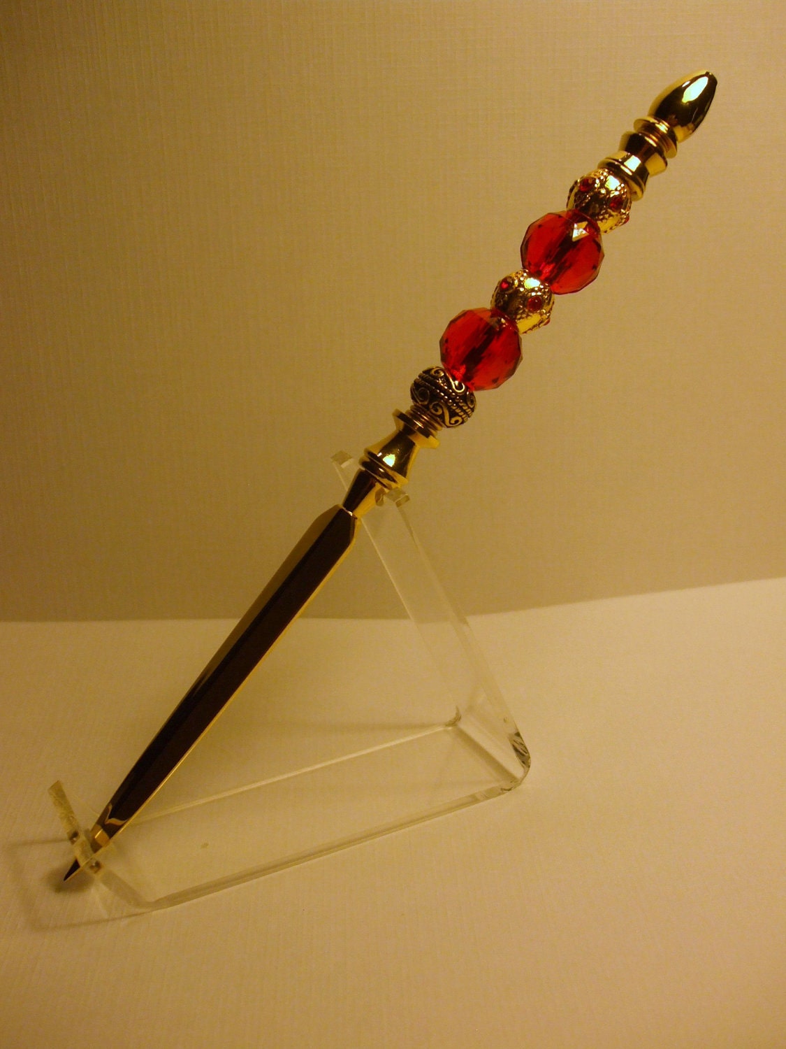 STRAWBERRY SPARKLES  gold Letter Opener for your office DESK  - handcrafted - one of a kind design - free shipping