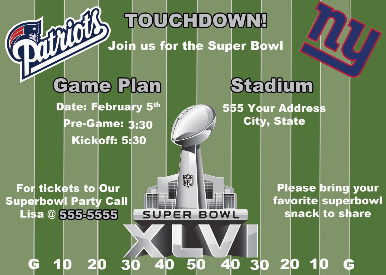 Custom Superbowl Giants Patriots Invite