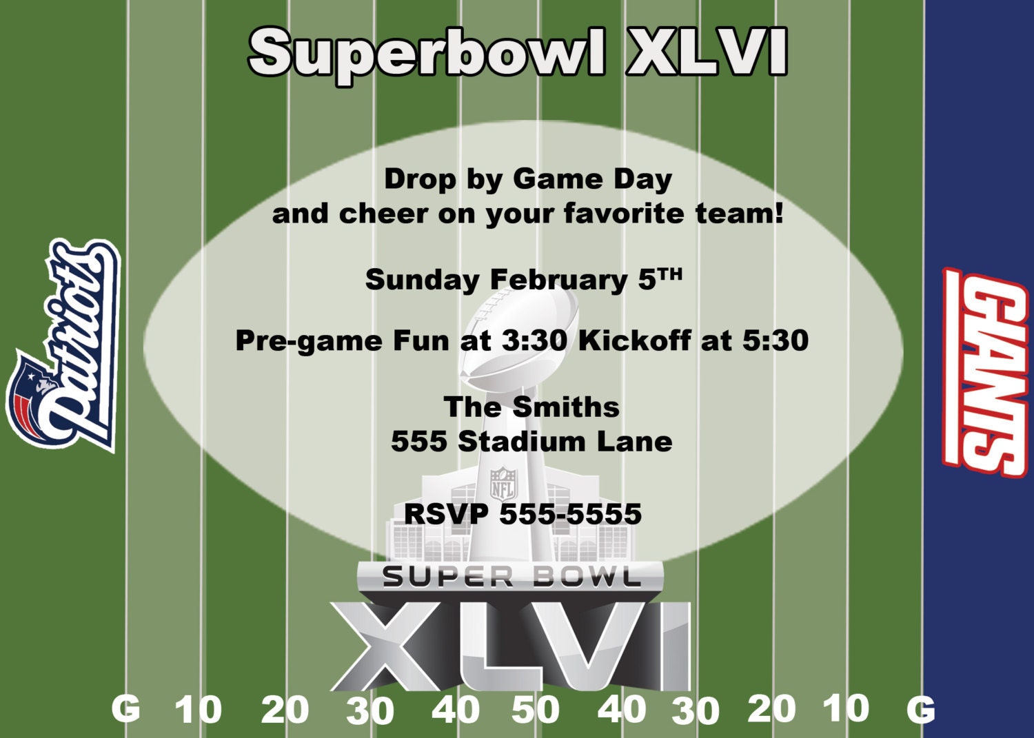 Custom Superbowl Giants Patriots Invite
