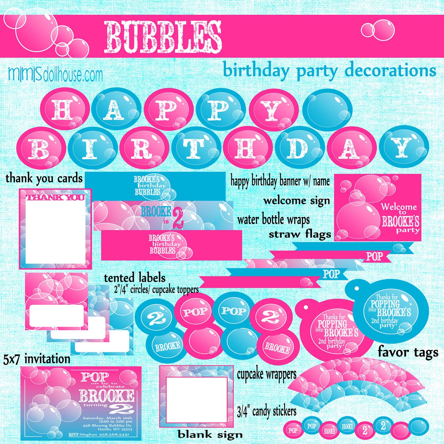 Bubbles Party Decorations-Bubbles Birthday Party Decorations-PDF Il_170x135