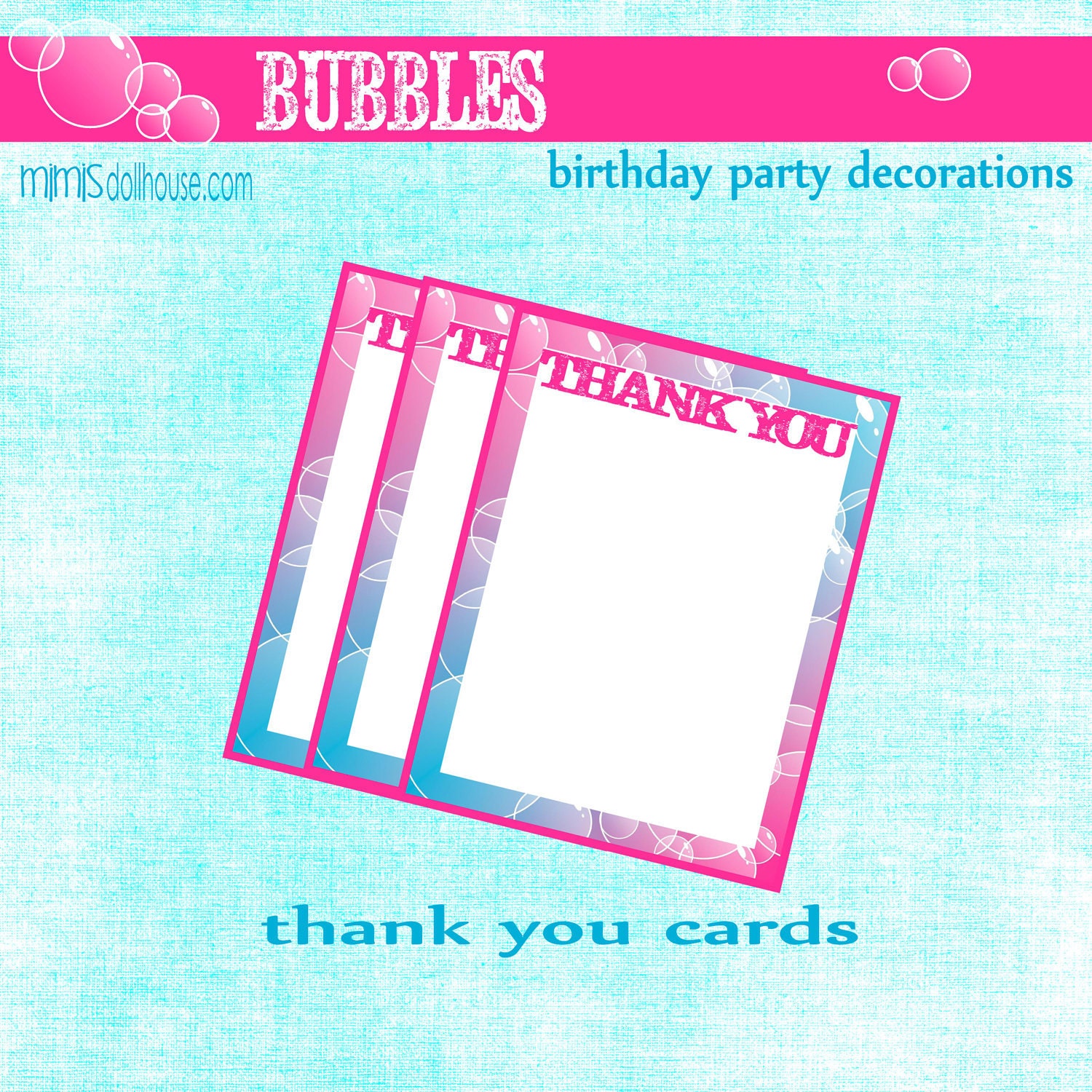 Bubbles Candy Thank you cards- Bubbles Birthday Thank you cards-PDF Il_170x135