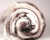 Wool Silk Spinning Batt 4.1 oz AU NATURALE Brown and Cream Finn, Cashmere, Cormo, Merino, Shetland, Romney Lamb, Silk, Milk Fiber