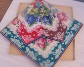 1940's set of vintage floral shabby chic handkerchiefs-Bright floral retro handkerchiefs-vintage but still in orignal box and unused