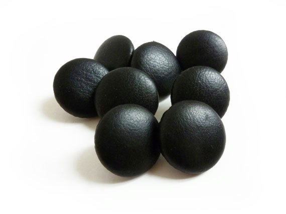 Vintage Black Buttons, Black Faux Leather Buttons (8 Pcs)