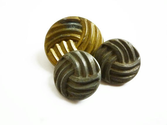 Vintage Antique Gold Metal Buttons (3 pcs)