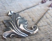 Cupid Necklace ... Antiqued Baroque Silver Scrolls with Rose Quartz and Ruby Corundum