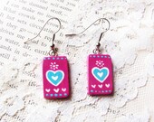 Magenta earrings with turquoise hearts