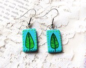 Turquoise earrings with spring leaves