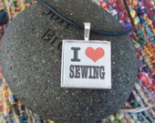 I Love Sewing - Glass Tile Pendant