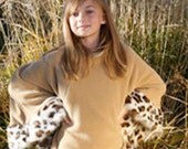 Poncho or Cape in Tan Fleece with Lynx Faux Fur Trim