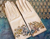 Victorian leather gloves- Doves - Dramatic hand painted art for your hands