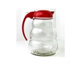 Vintage Syrup Container, Cream Pitcher & Honey Dispenser - 1950s Retro Diner Style - Large Red Handle - Beehive Glass - Made in the USA