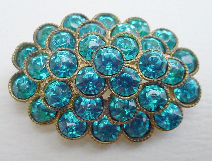 Czech Rhinestone Pin Brooch Vintage Marked Blue Zircon