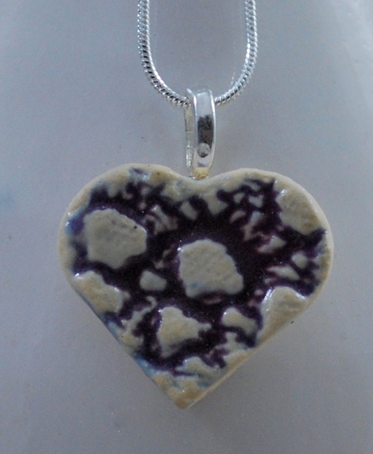 Purple Heart Necklace with Ceramic Heart Pendant