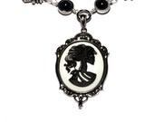 SteamGoth Jewelry - Necklace - White and Black Skeleton Lolita portrait Cameo  -  Black Onyx