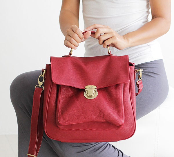 classic satchel - vignette in romantic red  - Can Be Worn Cross-Body as Messenger Bag