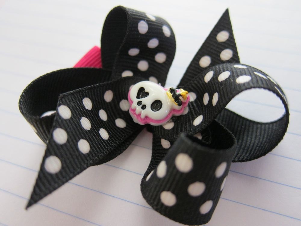 Polka Dot Skull Bow