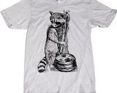 Mens TSHIRT - Raccoon playing Washtub Bass - Woodland - American Apparel