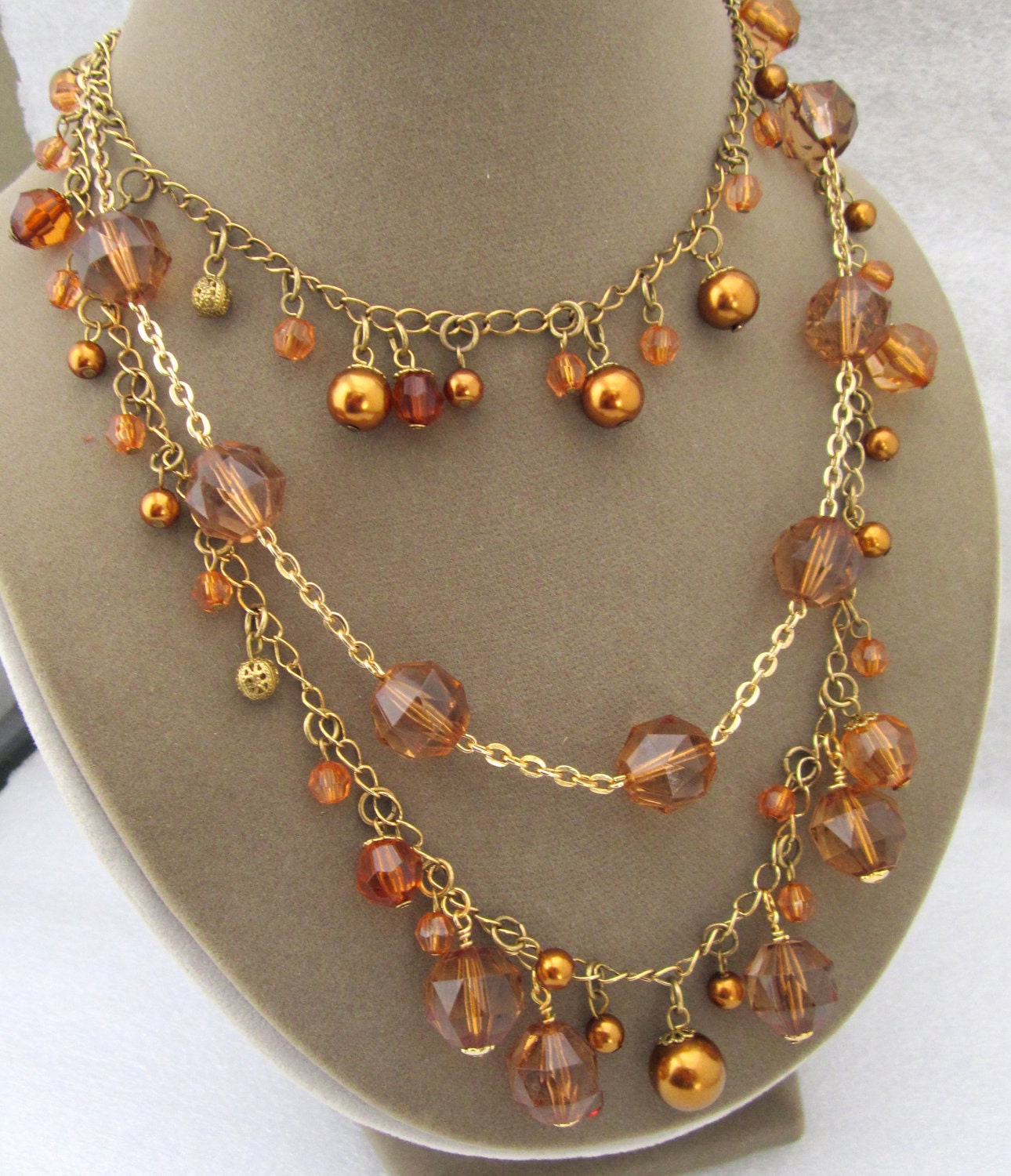Beaded Autumn Colors Necklace Triple Strand