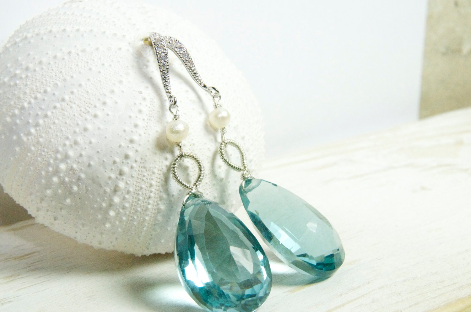 Apatite and Diamond Earrings in Sterling Silver:) Bridal Earring Collection, Spring 2012 Collection