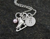 Ice Skate Necklace - Ice Skater Initial Necklace -  Hand Stamped Sterling Silver  Personalized Necklace