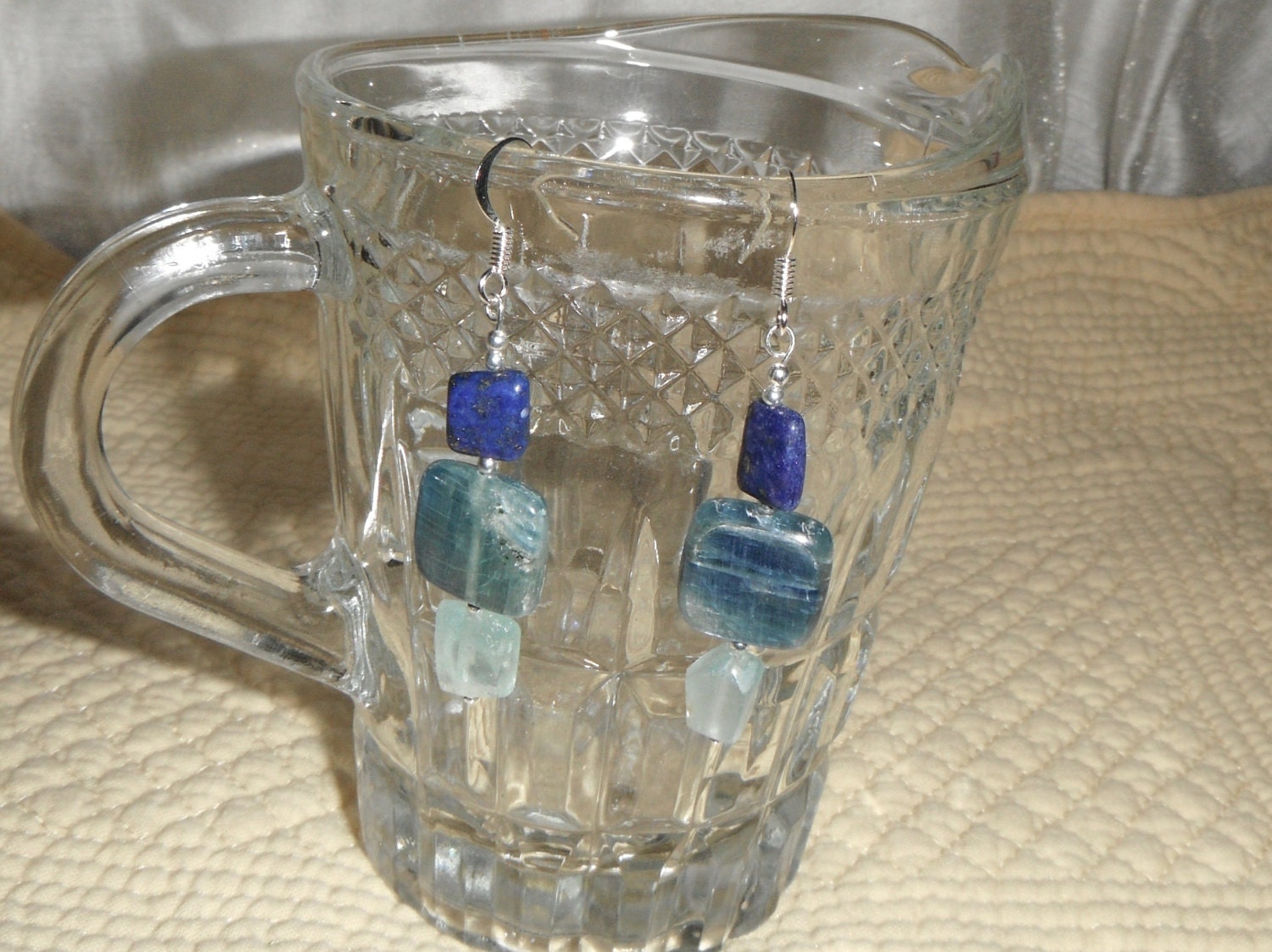 Lapiz,Aquamarine and Kyanite Earrings