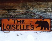 Wood Bear Sign Cabin Decor Personalized Family Name Custom Rustic Wooden