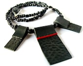 Polymer Clay Necklace, Black Texture Statement Necklace, Sterling Silver - mcclouddesigns