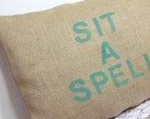 Rustic Porch Pillow- Burlap- Relax-  X LG- Stenciled- Patio- Deck-  Home Decor- Country- Shabby Chic - SimpleJoysDecor