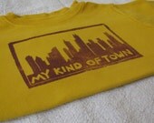 Chicago Skyline Onesie, Hand-Dyed, Linoleum Block Print, 2T Size