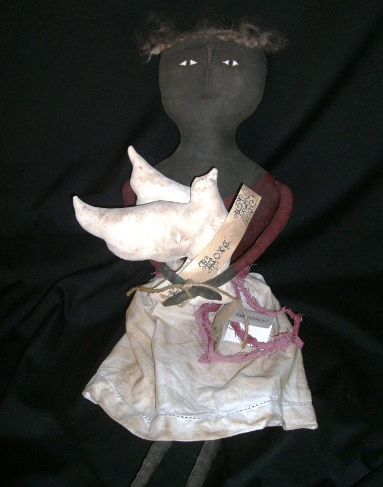 Handmade Primitive Folk Art Doll - Olivetta Valentine