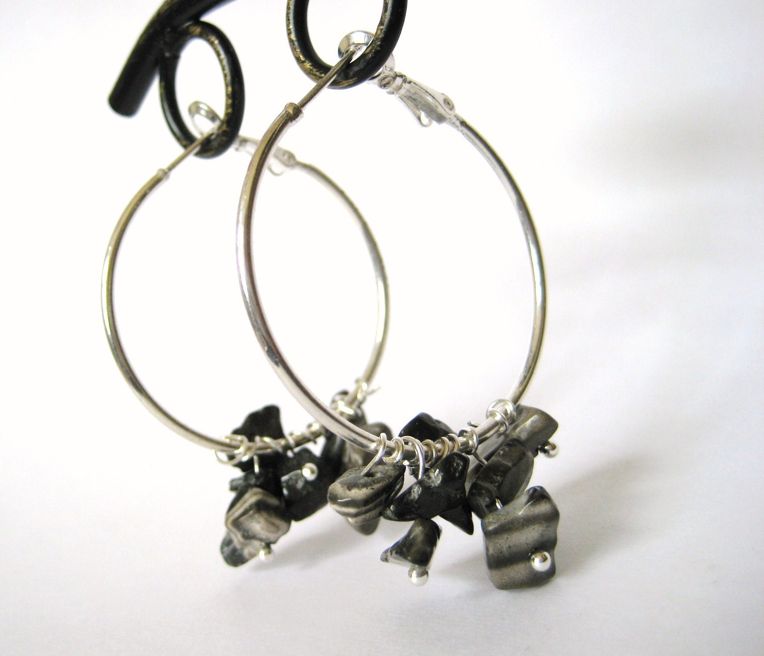Natural Gemstone Jewelry Silver Wire Wrapped Hoop Earrings