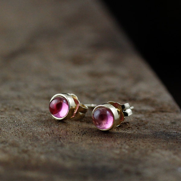 14k gold pink tourmaline stud earrings