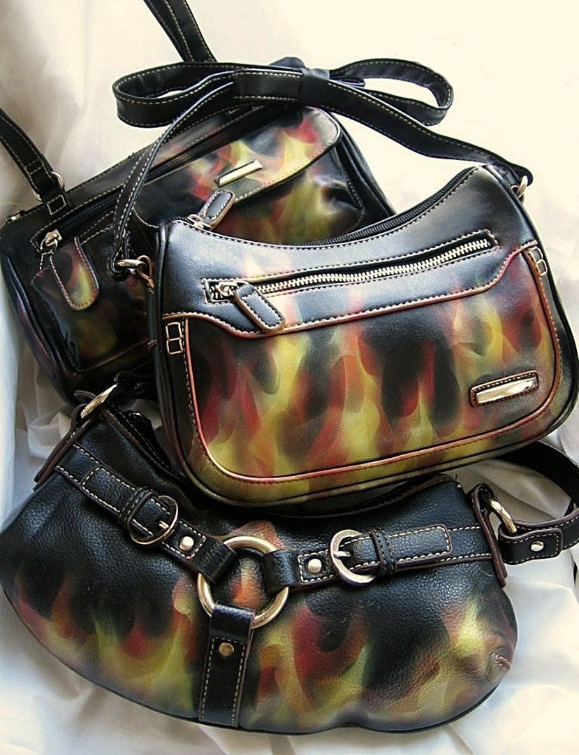 custom order for firedancer handbag purse true fire flames hand painted airbrushed